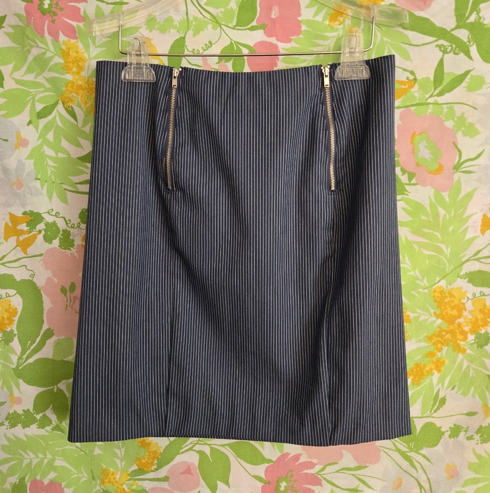 Vtg Double Zipper Pinstripe Pencil Skirt
